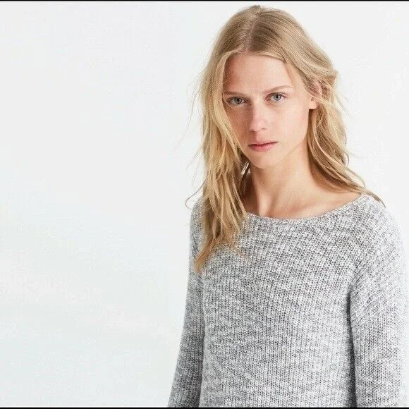 Madewell Light Gray Cotton Crew Neck Sweater with Textured Knit Flowy Coverup - Picture 2 of 9